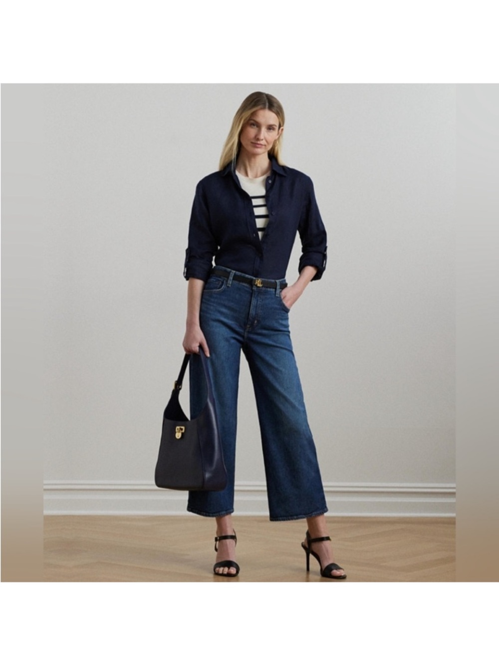 Lauren Ralph Lauren Dark Blue Wide-Leg Crop Jeans Size 12